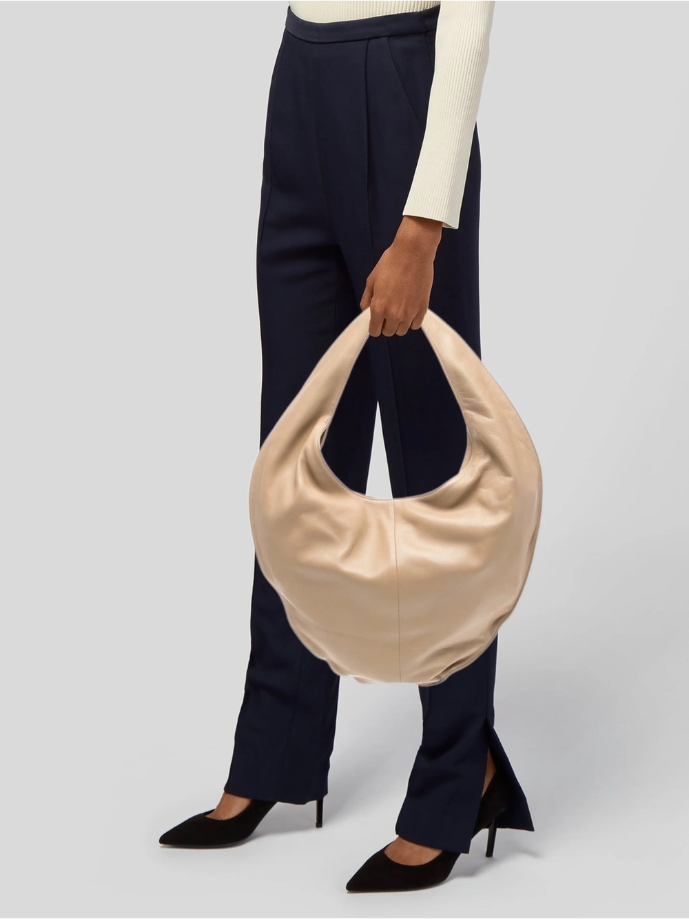 Leather Hobo Bag in Beige - Womens Bag